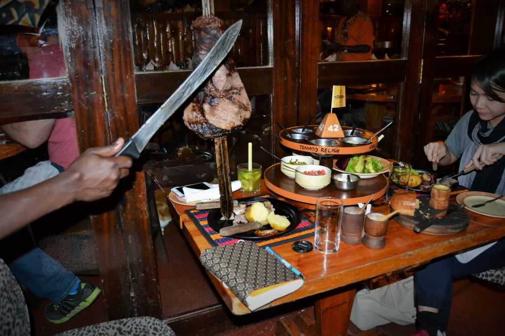 Carnivore Restaurant charcoal grilled meat in Kenya